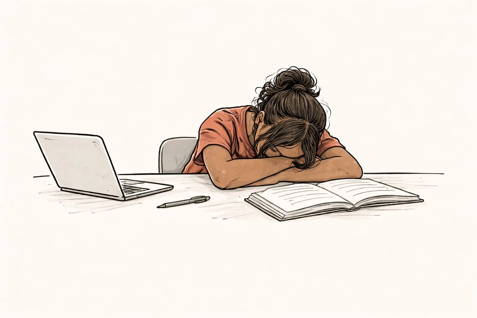 Student with her head down on the desk